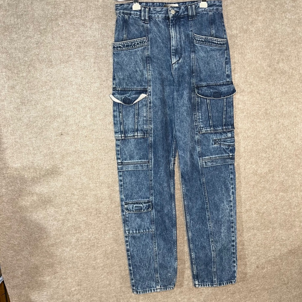 Isabel Marant Cargo Jeans Womens 36 Acid Wash Multi Pocket Denim Streetwear